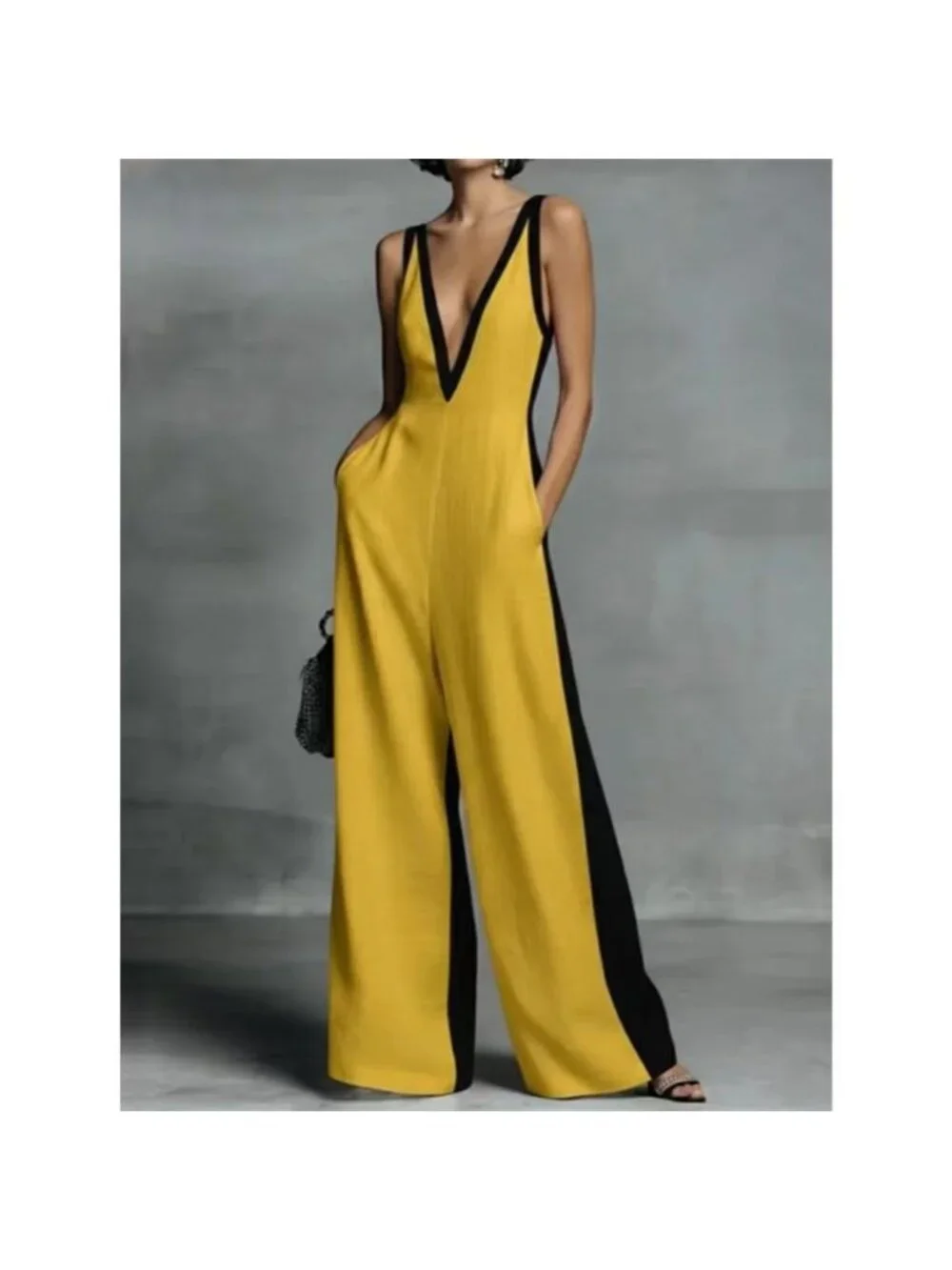 Contrast Trim V-Neck Jumpsuit - Picture 9 of 9